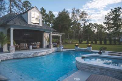 pool house, pool and hot tub
